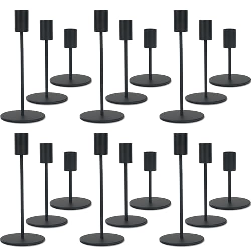 Black Candlestick Holders Bulk for Taper Candles Decorative Metal Candelabra Candle Holders Fit 0.8 Inch Diameter Candles Gold Taper Candle Stands for Wedding Home Party Table Decor (Set of 18) - color: Black, size: 18 pieces