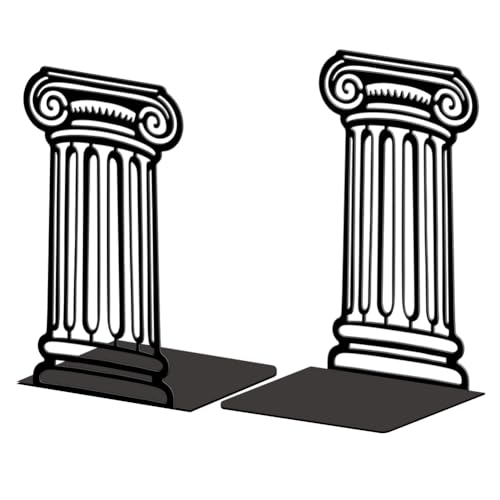 Peacoblue Metal Bookends for Shelves, Modern Decorative Heavy Duty Study Book Ends Stoppers for Office, Desk, Shelf, Room 5.3"x4.3"x7.9" Cast Iron Simple Tall Bookends 1 Pair (Roman Columns) - style: Roman Columns