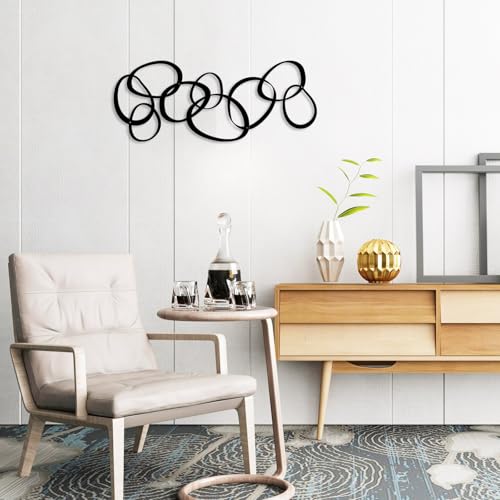 Pigort Metal Abstract Wall Art Black Minimalist Décor Line Art Wall Décor, 3D Textured Wall Sculptures, for Living Room Bedroom Bathroom Office Set of 3
