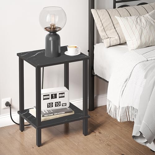 TUTOTAK End Table, Side Table, Nightstand, 2-Tier Storage Shelf, Sofa Side Table for Small Space, Living Room, Bed Room TB01BMK034 - color: Marble Black