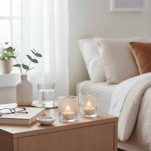 6 Pack Mandala Embossed Glass Candle Holders – Votive Tealight Holders with Patent Design, Decorative Embossed Glass Cups for Wedding Centerpieces, Parties, and Home Décor (Crystal Clear) - color: Crystal Clear