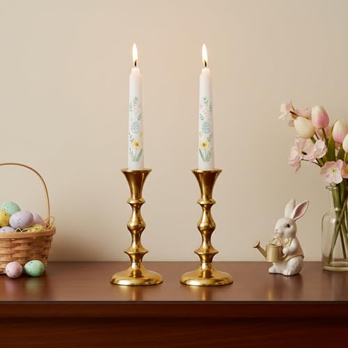 Rely+ Gold Candle Holders Set of 2 Decorative Centerpiece Table Candlesticks Holders for Taper Candles Home Decor Easter Candle Holders for Dinner Party Wedding Decorations - color: Gold