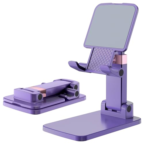 Phone Stand for Desk, Cell Phone Holder Adjustable Cellphone Tablet Stand for Desk Height Angle Adjustable Compact Design for iPhone iPad Android Devices Under 12" (Purple, 1Pack) - color: 03-Purple
