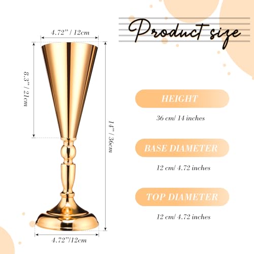 Potchen 6 Pcs Flower Trumpet Gold Vase Tabletop Centerpiece Gold Tall Flower Vases Bulk Wedding Table Decorative Centerpiece Table Decorations Arrangements for Floral Party Anniversary Birthday(M) - size: Medium