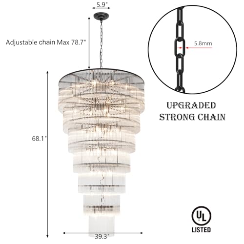 Large Black Chandeliers for High Ceiling H68 7-Tier Glass Chandelier Modern Foyer Entry Lighting Round Light Fixture Ceiling Staircase Villa Living Room Extra Long - size: XL Black (39" x 68")