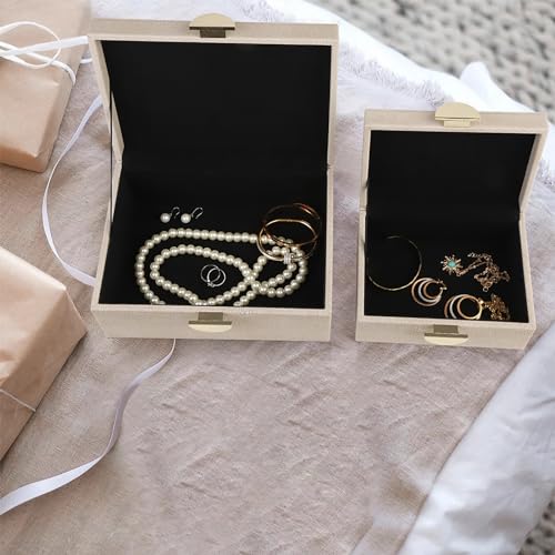 HofferRuffer Faux Leather Jewelry Boxes, Decorative Boxes Storage Accessory Organizer with Gold Hardware Decor, Classic Vegan Leather Set of 2 Pieces (Light Grey) - color: Light Grey