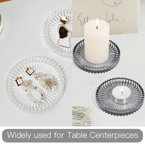 Glass Pillar Candle Holder, 4" Gray Candle Plates Set of 3, Glass Candle Holders for Wedding, Party, Holiday, Home Decor, Table Centerpiece - color: Gray, size: 3 pcs