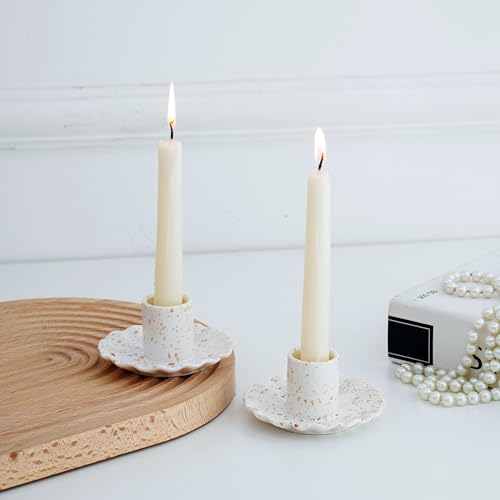 Ceramic Taper Candle Holders for Table Centerpiece, Decorative Candlestick Holders for Home Wedding Party, Housewarming Gifts,Pack of 2 (Round Shape)