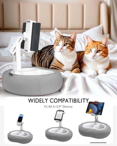 Tablet Pillow Stand, Compatible with 4.7"-12.9" Kindle, iPad, Phone/Tablet, Google, 360° Rotating Phone Holder for Bed, Detachable Bowl, Reading and Relaxation on Bed, Gray, Small (Velvet Pillow) - color: Gray