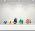 Jusalpha 4 PC Clear Acrylic Rock Display Stand - Three-Peg Display Easel Stands for Fossil Coral Geodes Rock Mineral Agate, Crystal Display Stand with Square Base (Small)