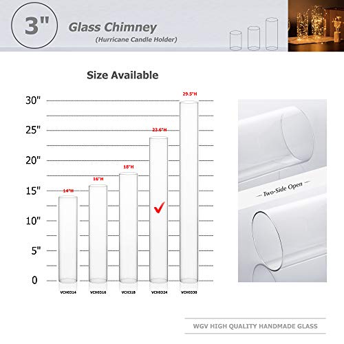 WGVI Hurricane Candle Holder Sleeve, Wide 3", Height 24", Clear Glass Cylinder Candleholder, Chimney Tube, Open Ended Candle Shade, 1 Piece - size: 3"x24"H