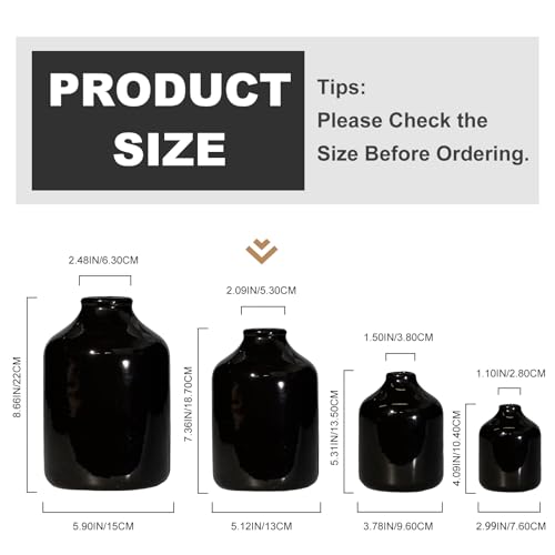 Sunddo Black Ceramic Vase - 7 Inch Modern Flower Vase for Pampas Grass, Minimalist Decorative Vases for Centerpieces, End Table, Wedding, Dining Table Decor, Bookshelf Decor - color: Black, size: 7 inch