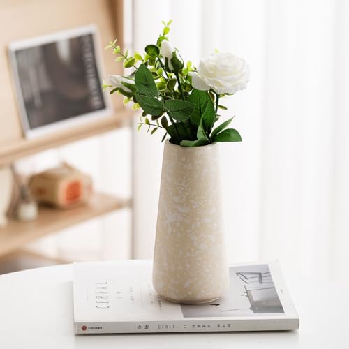 Beige Vase - 8" White Textured Pampas vase, Boho Rustic Vases for Home Decor, Farmhouse Decor, Minimalist Cream Modern Flower vases for Centerpieces, Living Room, Bedroom - color: Snowflake, size: Big
