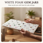 RJ Displays 50 Gem Display Case Diamond Gemstone Storage Box – White Tray Foam Sheet (14.5" x 7.8" x 0.75") –Small Round Plastic Containers Box Jewelry Organizer Container, White Foam Storage Jar - color: White