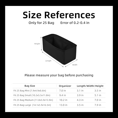 DGAZ Silk Purse Organizer Insert Fits Chanel 25 Handbags，Silky Smooth Bag Organizer，Luxury Handbag & Tote Shaper(Black,Medium) - color: Black, size: Medium