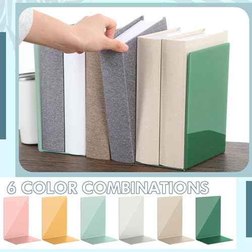 6 Pack Acrylic Bookends, Thickened Colorful Book Ends for Shelves, Assorted Colors, Stable Non-Slip Book Stoppers for Home Office Classroom Organization(Modern Bohemian Colors) - color: Modern Bohemian Colors