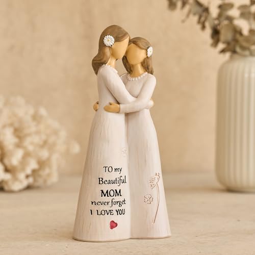 NAN ZAI NAN FANG Gifts for Mom from Daughter Mother Daughter Figurine 5.5" Resin Hand-Painted Sculpture Mothers Day Birthday Thanksgiving for Moms Home Decor Figurines - style: Mother and Daughter Wearing Flower