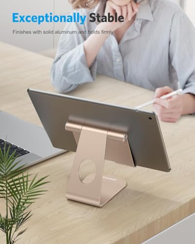 OMOTON Tablet Stand Holder Adjustable, T1 Desktop Aluminum Tablet Dock Cradle Compatible with iPad Air/Mini, iPad 10.2/9.7, iPad Pro 11/12.9, Samsung Tab and More, Gold - color: Gold