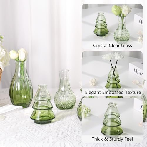 RUCKACE Bud Vases in Bulk 22 Green Glass Small Vases Flower Vase Bulk for Centerpiece Table Wedding Decorations Home Decor Party(Gradient Green 22 Pack) - style: Gradient Green 22 Pack