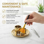 Handmade Ceramic Incense Burner for Palo Santo Incense Sticks, 4 in 1 Multi-Purpose Sage Holder for Burning, Ash Catcher Tray for Meditation Yoga Room (Golden) - color: Golden