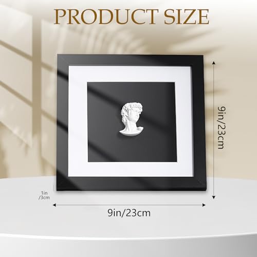 Milnnie 9×9" Modern Luxury David Frame Art Decor – Minimalist Resin Bust in Black and White Shadow Box, Wall or Tabletop Accent for Living Room, Bedroom, Office, Gallery or Gift Display