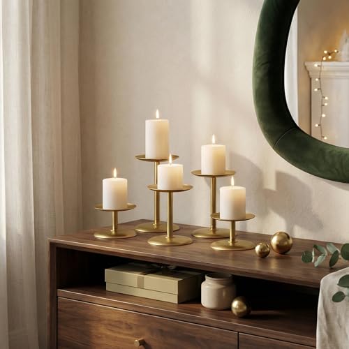 Homemory Christmas Fall Candle Holders for Pillar Candles Set of 5 (5, Gold) - color: Gold