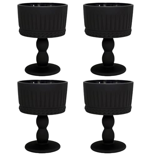Black Matte Glass Candle Holder Set, Vintage Candlesticks Holders for Dining Table Centerpiece, Antique Candle Stand for Wedding Centerpieces Home Decorations Set of 4