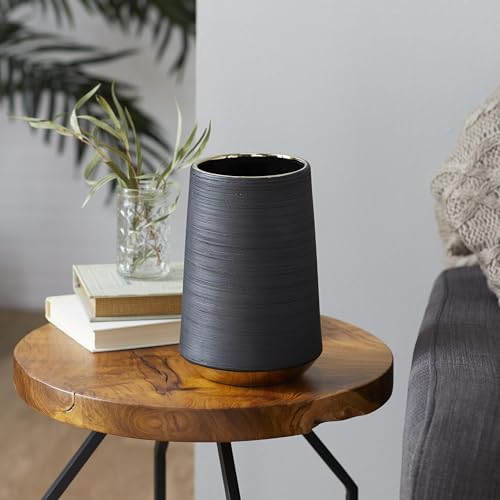 CosmoLiving by Cosmopolitan Porcelain Ceramic Decorative Vase Ribbed Centerpiece Vase with Gold Accents, Flower Vase for Home Decoration 5" x 5" x 8", Black (Pack of 2) - size: 5" x 5" x 8" (Pack of 2)