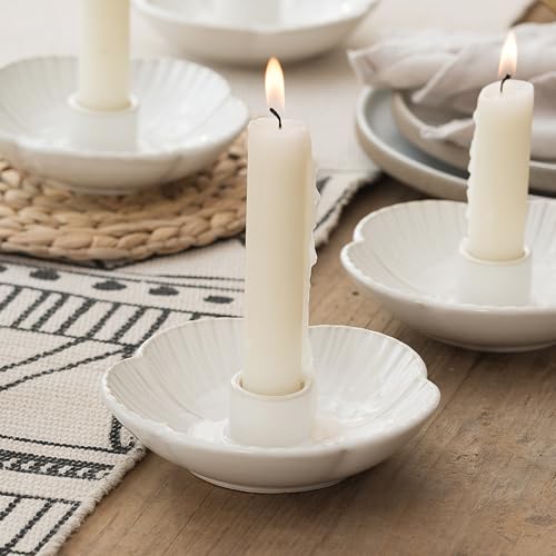 Ceramic Candlestick Holder， Candle Holder for Taper Candles,Incense, Santo Palo, Halloween Christmas Wedding Parties, Dining Room Home Decoration Display - White - color: White