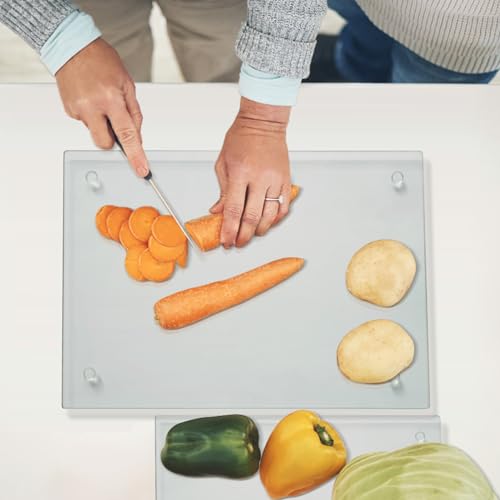 Mymonfif Tempered Glass Cutting Board for Kitchen, Clear Glass Board for Countertop, Heat Resistant, with Non-Slip Feet, 12x16" & 12x8" 2 Pcs Clear - color: 2Pcs Clear（12x16" & 12x8" ）