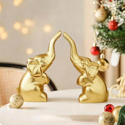 DUQGUHO Mini Gold Elephant Gifts for Women, Modern Style Small Golden Animal Statue, 2PCS Elephant Decor for Desk Shelves 3.5Inch - color: Gold