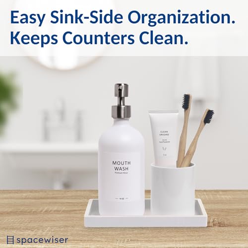 Spacewiser Countertop and Vanity Tray - 2 PC Small 7.7" Silicone Bathroom Trays, Kitchen Soap Tray, Dish Sponge Soap Holder Kitchen Sink Organizer Caddy, Bathroom Counter Trays for Lotion Dispenser - color: White, size: 2 PC Small - 7"