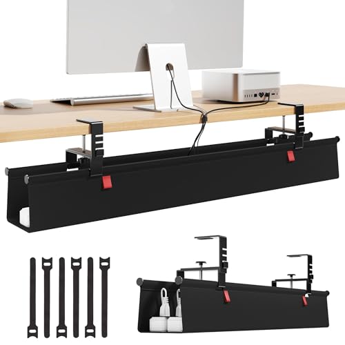 Litwaro Under Desk Cable Management Tray No Drill, 36" Cord Organizer with Clamp for Standing Desk, Premium Fabric Cable Tray with Wire Management for Office Home, Black - color: Black, size: Large (36"L x 5.9"W)