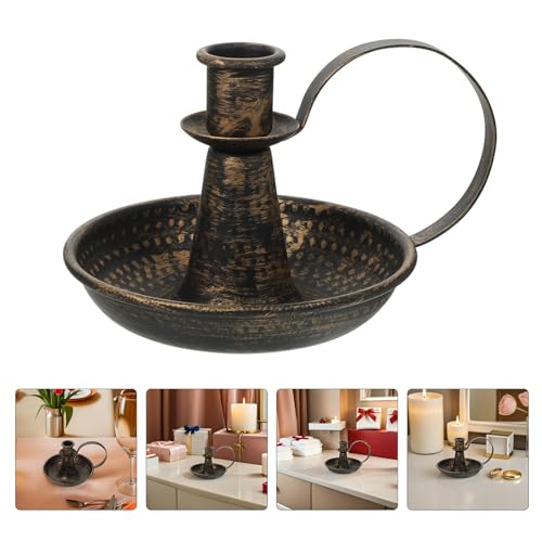 MAGICLULU Retro Iron Candle Holder, Rustic Candlestick Stand for Pillar Candles, Decorative Metal Tray for Home, Wedding, Party Table, Bronze (5.89in)