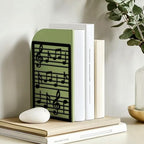 Peacoblue Metal Bookends for Shelves, Modern Decorative Heavy Duty Study Book Ends Stoppers for Office, Desk, Shelf, Room 5.3"x4.3"x7.9" Cast Iron Simple Tall Bookends 1 Pair (Music Notes and Staves) - style: Music Notes and Staves