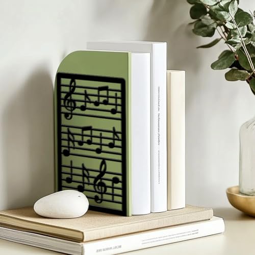 Peacoblue Metal Bookends for Shelves, Modern Decorative Heavy Duty Study Book Ends Stoppers for Office, Desk, Shelf, Room 5.3"x4.3"x7.9" Cast Iron Simple Tall Bookends 1 Pair (Music Notes and Staves) - style: Music Notes and Staves