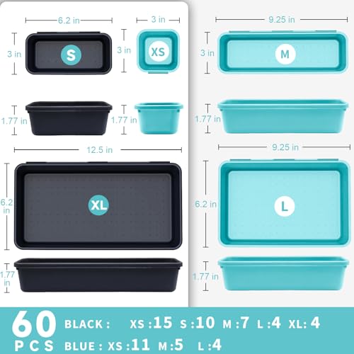 Tool Box Organizer Tray, Toolbox Desk Drawer Organizer, Tool Box Tray, Toolbox Organization Storage for Rolling Tool Chest (60PCS (Blue+Black)) - color: 60PCS (Blue+Black)
