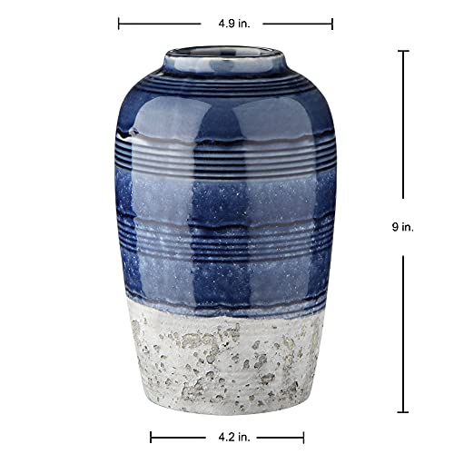 Decorative Ceramic Vases for Home Decor Two Tone Boho Flower Vase for Table Centerpieces Big Blue Pottery Vase Table Flowers Decor Vase Living Room Shelf Fireplace - style: Rustic Blue