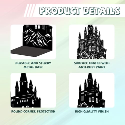 Peacoblue Metal Bookends for Shelves, Modern Decorative Heavy Duty Study Book Ends Stoppers for Office Desk Shelf Room 5.3"x4.3"x7.9" Cast Iron Bookends 1 Pair (Fire Breathing Dragon Castle) - style: Fire Breathing Dragon Castle