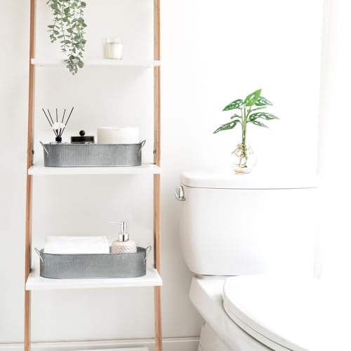 Mkono Metal Storage Basket for Toilet Tank Top Bathroom Decor, Galvanized Tray with Handle for Shelves, Farmhouse Toilet Paper Holder Organizing Bin Box for Countertop Living Room, Set of 2, Silver - color: Silver