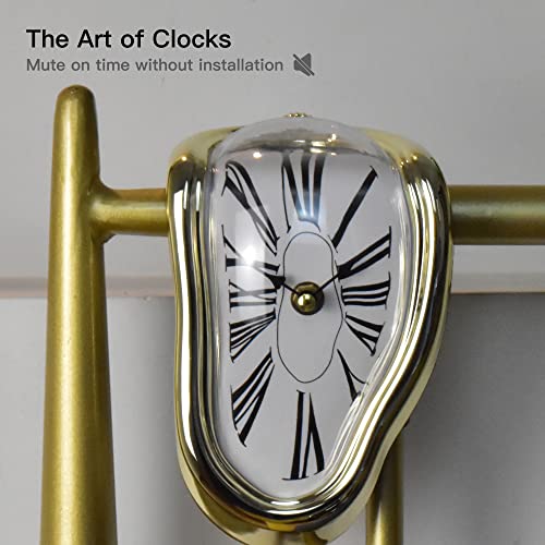 Melting Clock Dali Melted Clock Gift Decor Art Inspired Wall Clock Twisted Shelf Hanging Surrealist for Decorative Shop Office Home Desk Roman Gold… - color: Roman Gold