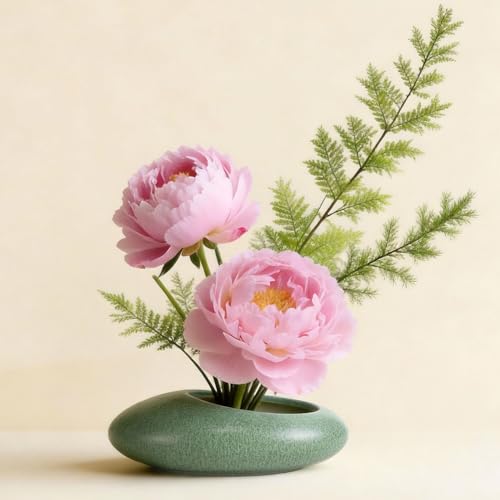 Flower Frog Vase Kit, Ikebana Flower Arrangement Ceramic Water Drop Flower Pot Flower Frog Flower Arrangement Vase Kit (Green Small Size) - color: Green Small Size