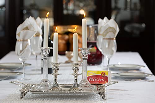 Silver Plated Candlesticks - 2 Pack Set - Pair of 5 Inch Ornate Candle Holders with Round Base and Floral Design - size: 5 inches