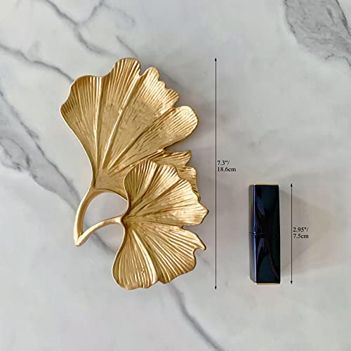 Metal Jewelry Dish, Small Leaf Shaped Ring Holder Jewelry Organizer, Trinket Dish Vanity Tray for Dresser Christmas Birthday Wedding Gifts - color: 2-Tier Ginkgo(Large)-gold