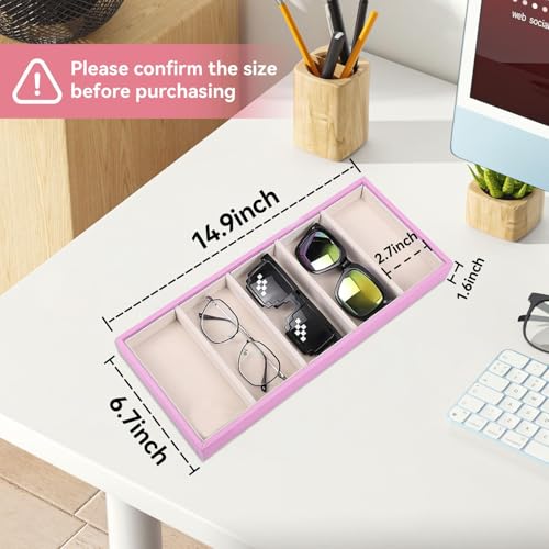 HERCHR Sunglass Organizer, Pink Velvet Glasses Tray 5 Grids Stackable Display Case for Women Glasses Jewelry Display Watch - color: Pink
