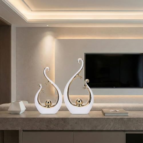 LCCCK Glossy White and Gold Decor Ceramic Statue, Modern Abstract Sculpture Art for Luxury Centerpiece - Shelves Bookshelf&Dining Table Decorations, Entryway Coffee Table Tv Stand Home Decor - color: White Gold