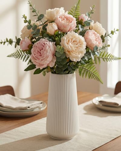 White Ceramic Vase, 8 Inch Flower Vases for Pampas Grass and Dried Flowers, Modern Vase for Living Room Table, Kitchen Shelf, Wedding Centerpiece Decor - color: White01