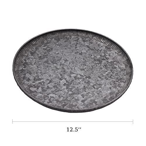 Funerom Round Galvanized Metal Tray Decorative Tray Corrugated Edges (12.6 inch) - size: 12.6"