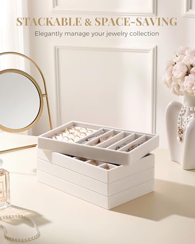 Lolalet Jewelry Drawer Organizer Inserts, Stackable Velvet Tray Jewelry Storage Organizers Set Display Cases for Necklaces Bracelets Earrings Rings Chains Bangles Watches, Mothers Day Gift - color: Beige, size: A5 Size, 4 Packs