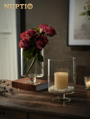 Glass Candle Holder for Pillar Candles - Large Glass Vases for Table Decoration, Clear Hurricane Candle Holder for Wedding Christmas Halloween Party Centerpiece Dining Room Decor, Gifts for Women